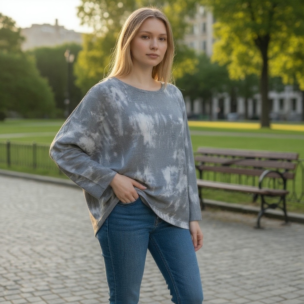 BRYN‎ WALKER | Edgy Charcoal White Tie Dye Relaxed Boxy Indie Goth Crop Top | S